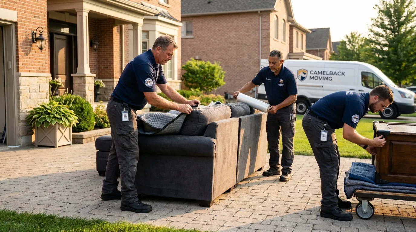 Large estate moving crew wrapping furniture in Oakwood, GA