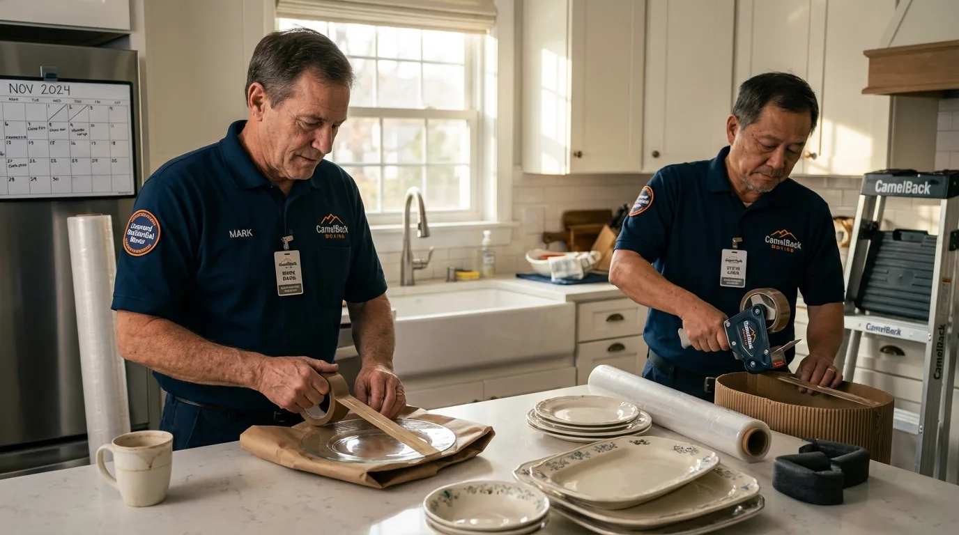 Professional crew packing kitchen dishware in Oakwood, GA